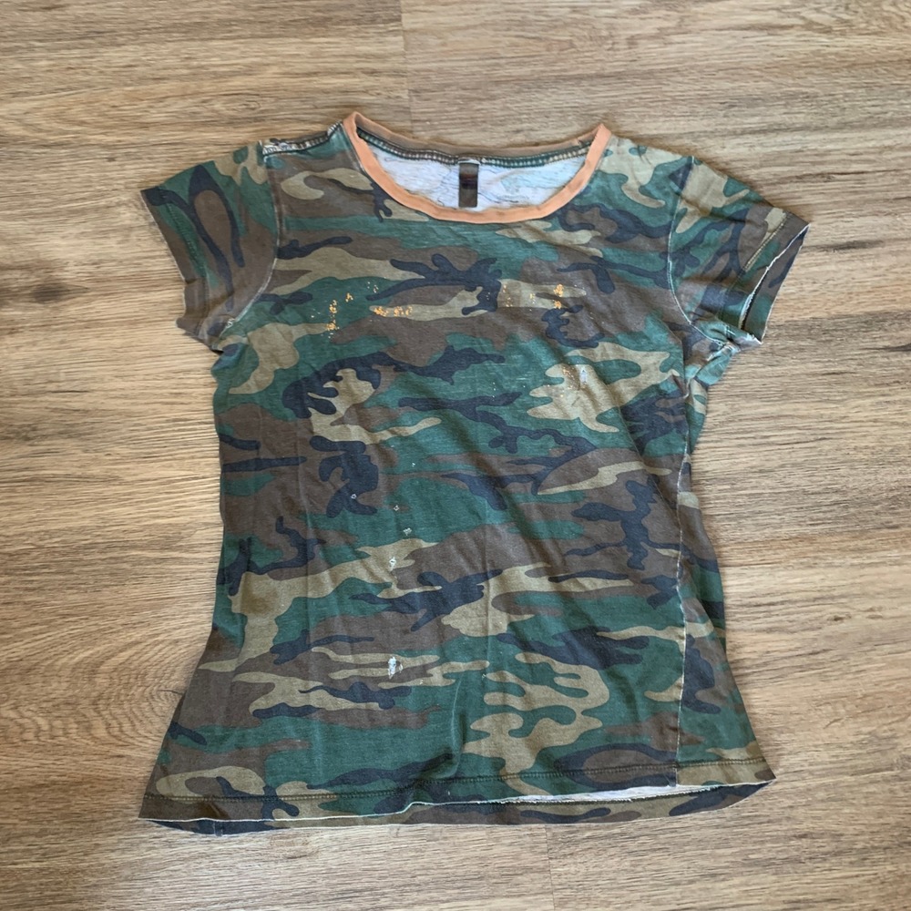 Womens Camo T-Shirt Small Green Camouflage Distressed Dynasty
